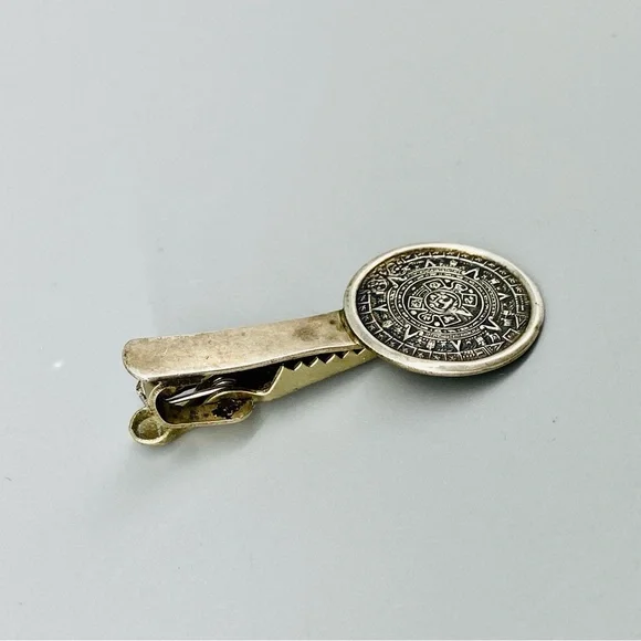 Vintage Sterling Silver Aztec Mayan Sun Calendar Tie Clip 925 - Picture 3 of 13